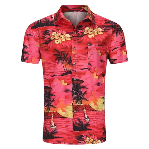 Men Hawaiian Shirt Tropical Beach Floral Print Short Sleeve Revere Collar Cotton Blend Casual Vacation Summer Beach Top