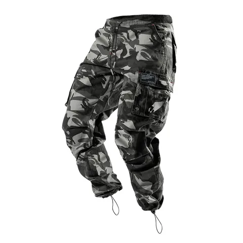 Men's Casual Cargo Jogger Pants Multi-Pocket Polyester Thin Straight Leg Outdoor Tactical Trousers Solid Color Cuffed Hem