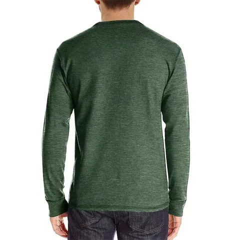 Men's Casual Slim Fit Long Sleeve Henley T-Shirt Cotton Blend Breathable Top With Breast Pocket Solid Color Lightweight