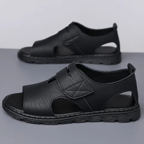 Sandalias Romanas de Verano para Hombre Transpirables Cuero de Microfibra Calado Suela de Caucho Antideslizante Zapatos de Playa