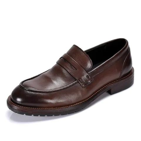 Men British Style Genuine Cowhide Leather Penny Loafers Slip-On Business Casual Dress Shoes Handmade Soft Leather Wedding Shoes
