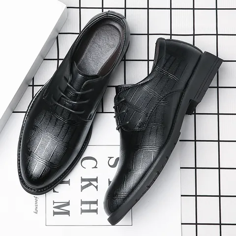 Men's Business Formal Casual Leather Shoes British Style Crocodile Embossed Lace-Up Oxford Shoes Non-Slip Rubber Sole For Wedding