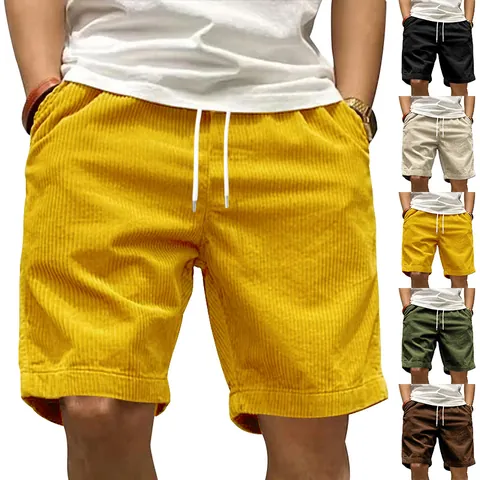 Shorts Rétro en Velours Côtelé pour Hommes Style Américain Cargo Décontracté Coupe Droite Couleur Unie Taille à Cordon Shorts Streetwear
