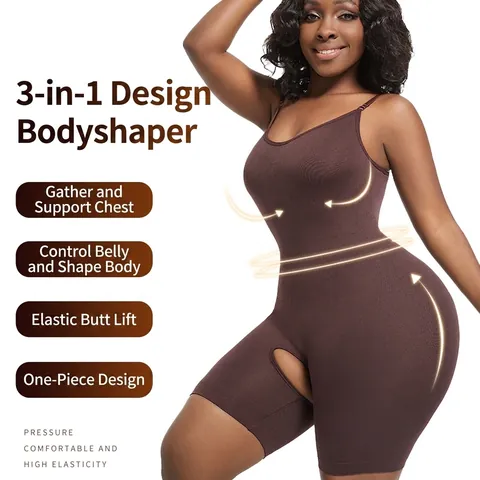 Women Seamless Shapewear Bodysuit Tummy Control Butt Lifter Open Crotch Adjustable Straps Body Shaper Postpartum Slimming Top