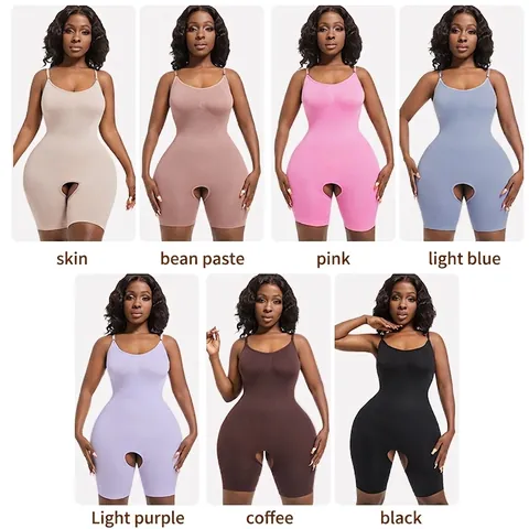 Body Sculptant Sans Couture pour Femmes Contrôle du Ventre Taille Entraîneur Nylon Bretelles Réglables Entrejambe Ouvert