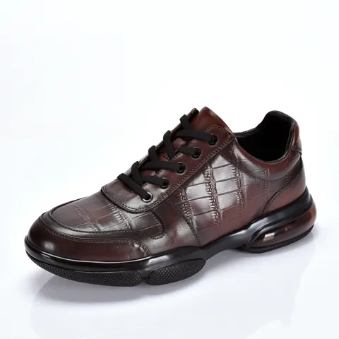 Men Genuine Leather Casual Shoes Crocodile Embossed Breathable Air Cushion Sneakers Top Layer Cowhide Lace Up Sports Shoes