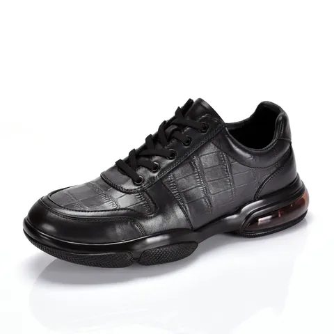 Men Genuine Leather Casual Shoes Crocodile Embossed Breathable Air Cushion Sneakers Top Layer Cowhide Lace Up Sports Shoes
