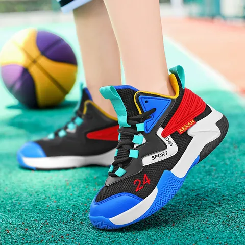Professional Kids Basketball Shoes Boys High Top Sport Sneakers Breathable Mesh Non-Slip Student Athletic Training Shoes
