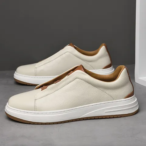 Zapatos de Skate de Cuero de Vaca de Primera Capa para Hombre Casual Mocasines Sin Cordones Negocios Sneakers Planos Transpirables