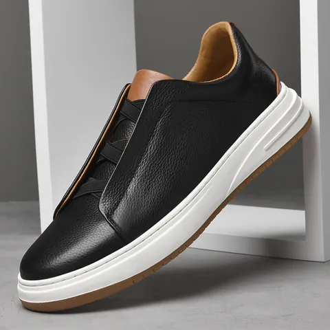 Zapatos de Skate de Cuero de Vaca de Primera Capa para Hombre Casual Mocasines Sin Cordones Negocios Sneakers Planos Transpirables