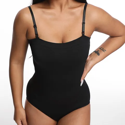 Women Plus Size Bodysuit Shapewear Seamless Tummy Control Butt Lifter Ribbed Body Shaper With Adjustable Straps Crotch Hooks