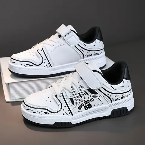 Kinder Mode Skateschuhe Mikrofaser-Leder Sneakers Rutschfeste TPR-Sohle Klettverschluss Lässiges Sportliches Schuhwerk