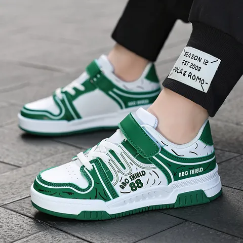 Kinder Mode Skateschuhe Mikrofaser-Leder Sneakers Rutschfeste TPR-Sohle Klettverschluss Lässiges Sportliches Schuhwerk