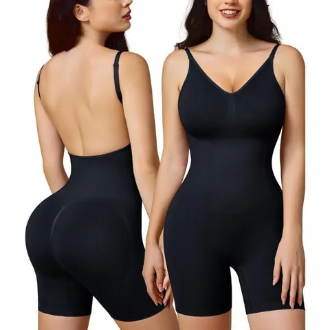 Body Moldeador Sin Costuras para Mujer Control de Abdomen Realce de Glúteos Espalda Descubierta Cuello en V Sin Mangas