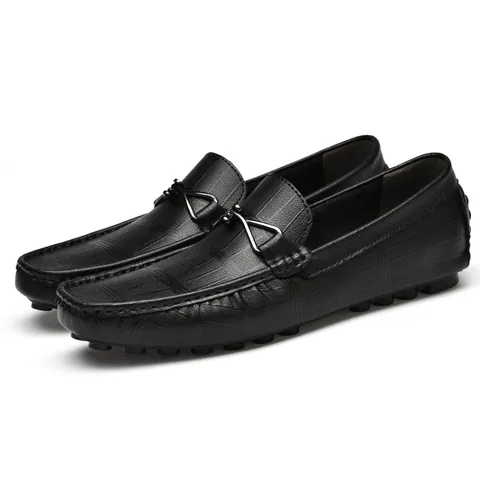 Men Split Leather Loafers Height Increasing Casual Slip On Driving Shoes Crocodile Pattern Soft Sole Breathable Moccasins Fashion Shoes For Men