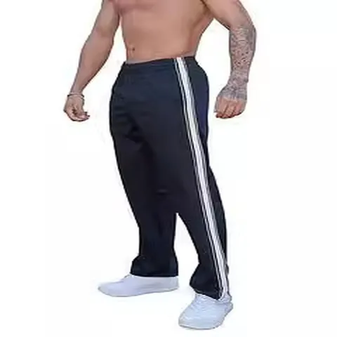 Men Casual Sweatpants Polyester Stripe Side Trim Athletic Joggers Wide Leg Straight Trousers For Sports Outdoor Fashion Streetwear