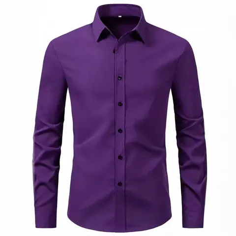 Men Business Formal Long Sleeve Shirt Solid Color Turn-down Collar Button Down Slim Fit Casual Professional Office Dress Shirt Top