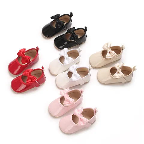 Infant Baby Girl Mary Jane Flat Shoes Glossy PU Leather Bowknot Soft Sole Non-Slip Pre-Walker Princess Casual Shoes