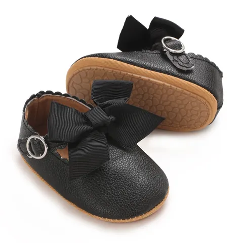 Baby Girls Princess Shoes Soft Sole Bow Pre-walker Newborn Fashion PU Leather Scalloped Edge Infant Walking Shoes Flat