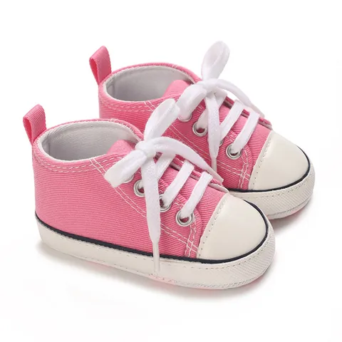 Infant Casual Canvas Sneakers Lace-up High-top Soft Sole Anti-slip Baby Shoes for Toddler Boys Girls Casual Pre-walkers