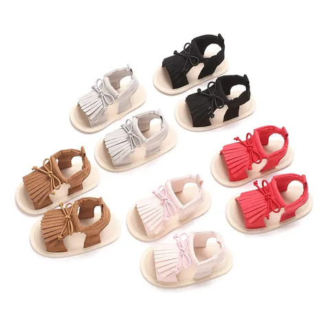 Baby Girls Tassel Sandals Bow Soft Sole Pre-walking Shoes Canvas Breathable Summer Infants First Walkers Lightweight Footwear