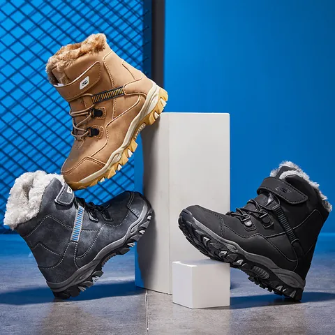 Hobibear Bottes de Neige d'Hiver pour Enfants Garçons Filles Épaissies Chaudes Doublées de Fourrure Artificielle Bottines Martin Imperméables Antidérapantes