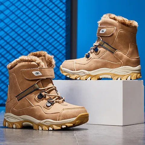 Hobibear Bottes de Neige d'Hiver pour Enfants Garçons Filles Épaissies Chaudes Doublées de Fourrure Artificielle Bottines Martin Imperméables Antidérapantes
