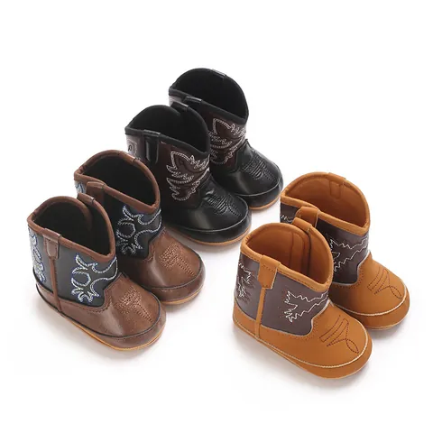 Bottes de Cowboy Western pour Bébé Fille Garçon Chaussures de Marche Légères et Respirantes à Semelle Souple Broderie Bottes d'Hiver
