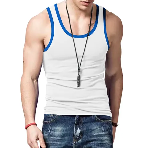 Men's American Style Slim Fit Sport Tank Top Contrast Color Contrast Piping Polyester Summer Base Layer Breathable Undershirt