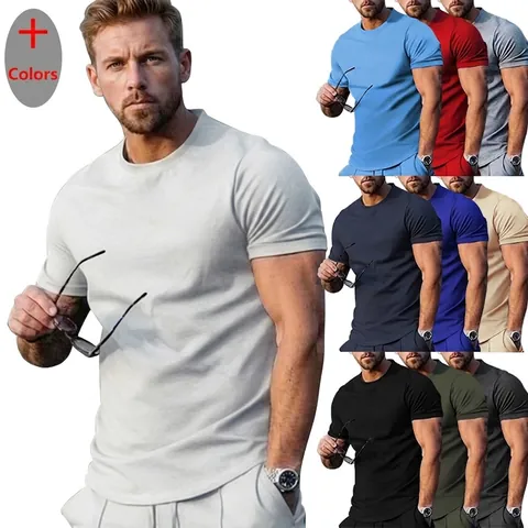 Maglietta da Uomo Casual a Maniche Corte con Girocollo Minimalista Tinta Unita in Poliestere Traspirante per lo Sport Quotidiano
