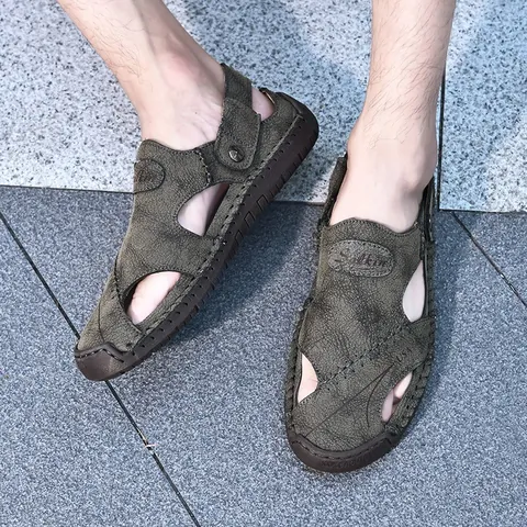 Summer Men Outdoor Casual Dual Use Sandals Breathable Hollow Out PU Leather Beach Shoes Non Slip Rubber Sole Sandals For Men