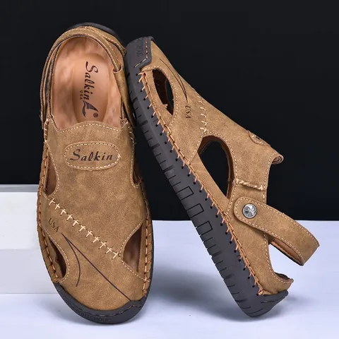 Summer Men Outdoor Casual Dual Use Sandals Breathable Hollow Out PU Leather Beach Shoes Non Slip Rubber Sole Sandals For Men