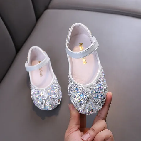 Zapatos de Princesa con Strass para Niñas Lazo Merceditas Planas Cuero PU Elegantes Zapatos de Danza para Fiesta Boda Niñas