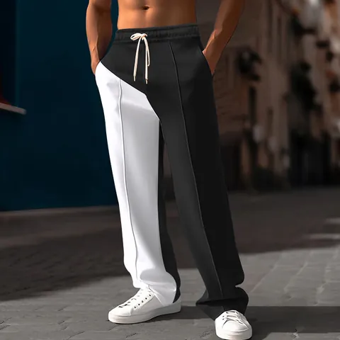 Pantalon Décontracté en Polyester à Blocs de Couleurs pour Hommes Coupe Large Oversize Taille à Cordon Streetwear Quotidien Printemps Été
