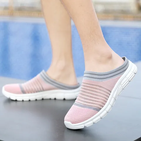 Flyknit Breathable Clogs For Men Women Lightweight Summer Slip On Sandals Casual Mesh Couple Shoes Mule