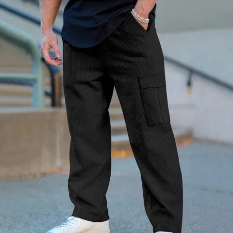 Men's Vintage Corduroy Cargo Pants Loose Fit Casual Wide Leg Trousers Drawstring Multi Pocket Retro Streetwear Fashion Bottoms