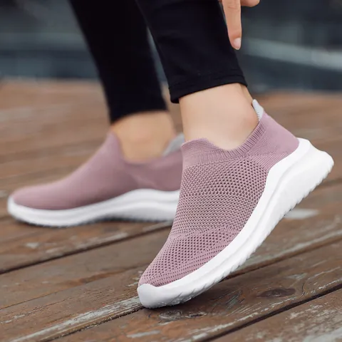 Unisex Fly-knit Sock Shoes Breathable Mesh Slip-on Casual Sneakers Lightweight Athletic Running Shoes For Men And Women
