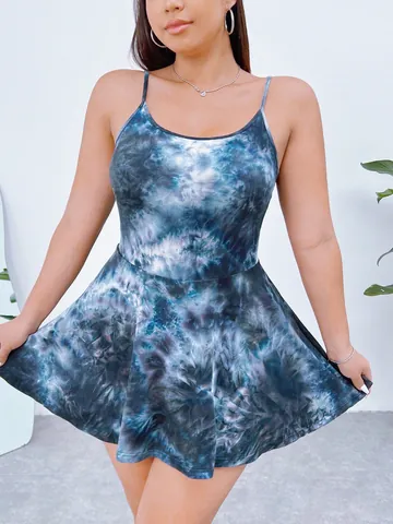 Women Plus Size Spaghetti Strap Backless Dress Summer Casual A-Line Mini Sundress Cherry Daisy Print Skater Dress