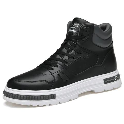 Men's 8cm Hidden Heel Height Increasing Martin Boots High Top Casual Board Shoes Cowhide Leather Thick Sole Sneakers Autumn Winter