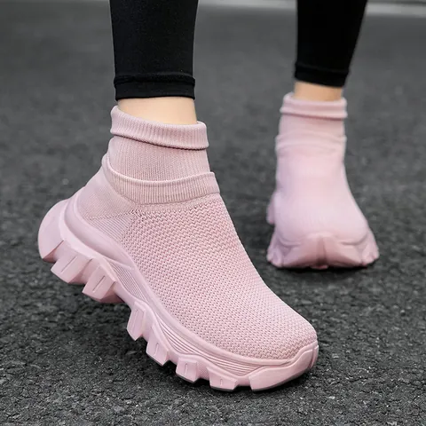 Unisex High Top Söckchenschuhe Atmungsaktiv Fly Knit Netzgewebe Casual Sportschuhe Dicke Sohle Sportschuhe