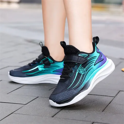 Zapatos de Correr para Niños Niñas Malla Transpirable Cinta Mágica Zapatillas Ligeras Moda Degradado Zapatos Deportivos Exterior