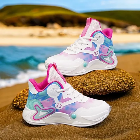 Kinder High-Top Basketballschuhe Atmungsaktiv Netzgewebe Sport Sneaker Für Jungen Mädchen Rutschfest Verschleißfest Batik Studenten Schuhe