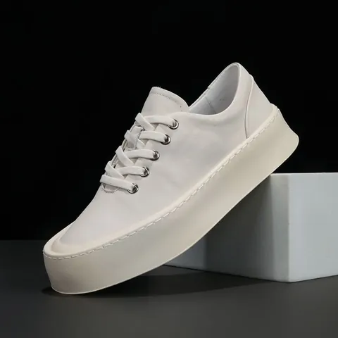 Sneaker con Plateau in Vera Pelle da Uomo Scarpe Casual Bianche Scarpe da Skate in Pelle Bovina Traspiranti per Uomo Suola Spessa