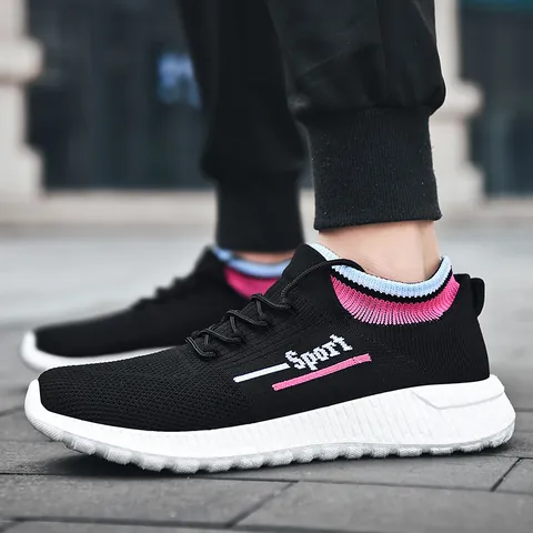 Breathable Flyknit Sneakers For Men Women Casual Running Walking Shoes Lightweight Slip-on Sport Shoes Comfortable Weaving Footwear 2024