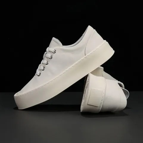 Sneaker con Plateau in Vera Pelle da Uomo Scarpe Casual Bianche Scarpe da Skate in Pelle Bovina Traspiranti per Uomo Suola Spessa