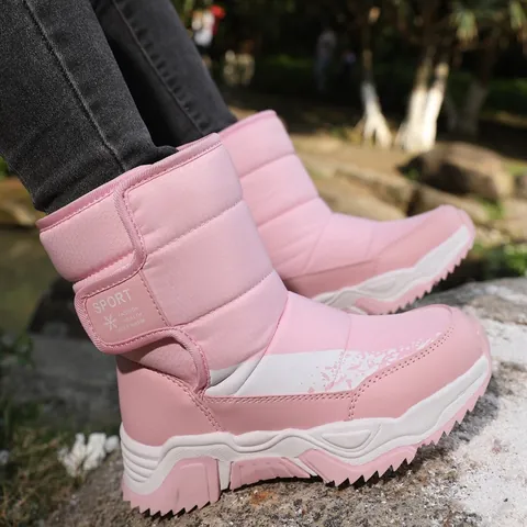 Kids Snow Boots Waterproof Winter Warm Fleece Lined Outdoor Anti-Slip Hook Loop Casual Fashion Boys Girls Shoes