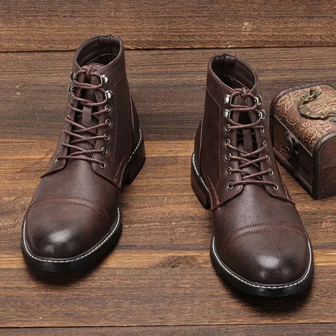 Stivali Martin da Uomo in Pelle PU Vintage Stivali da Lavoro Stringati alla Moda Impermeabili Antiscivolo per Esterni Taglie Grandi