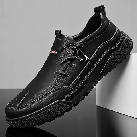 Men's Casual Slip-On Leather Shoes Fashionable Hand-Stitched Thick Sole Loafers Non-Slip Breathable Spring Autumn Fashion Shoes