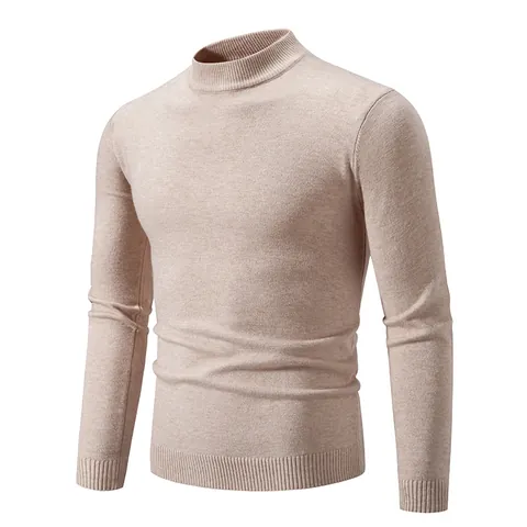 Pull en Maille pour Homme à Col Cheminée Coupe Ajustée Décontracté Mince Style Britannique Manches Longues Automne Hiver