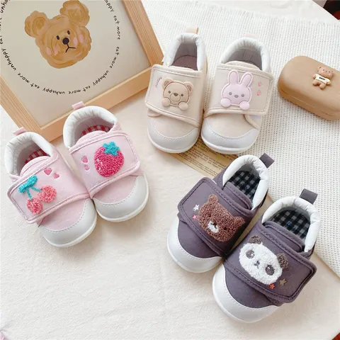 Cartoon Animal Fruit Baby Soft Sole First Walker Shoes Asymmetric Bear Bunny Panda Strawberry Infant Cotton Canvas Prewalker Shoes